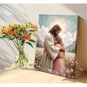Jesus Hugging woman Canvas Wall Art Embracing Woman Safe in His Arms Decor Picture Christian Paintings Prints Christ Poster for Bedroom Living Room Dining Home Healing Embrace Print Church Decoration