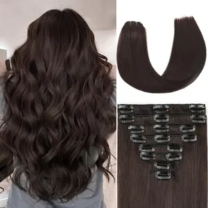 Dark Brown Clip in Hair Extensions Real Human Hair Invisible Seamless Remy Human Hair Clip in Extensions for Women 18 Inch 100g, 8pcs Per Set with Double W