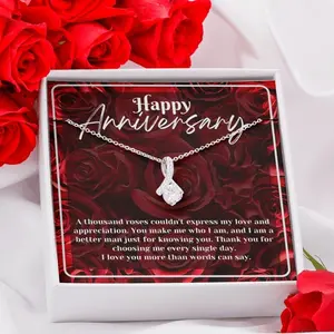 Petite Ribbon Anniversary Necklace | Gift for Her Wife Message Card Jewelry