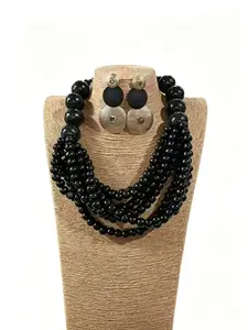 European and American atmospheric round bead necklace earring set, women's ethnic style handmade woven bead jewelry necklace earrings accessories, Vintage Jewelry Set, Fashion Jewelry Set