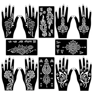 Floral Pattern Temporary Tattoo Stencil Kit, 12 Sheets Henna Tattoo Stencil Kit, Temporary Tattoo Hollow Template for Women & Girls