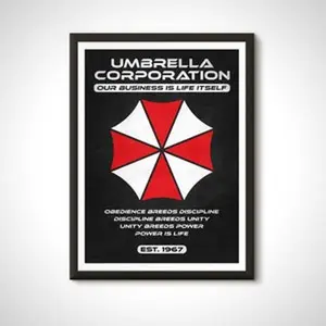 Resident Evil Movie Gaming Poster: Umbrella Corporation Retro Ad Wall Art Print