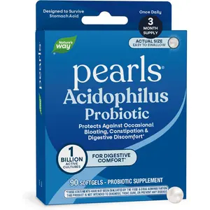 Probiotic Pearls Acidophilus 1 Billion CFU for Digestive Balance and Gut Health Supports Constipation and Bloating Relief No Refrigeration 90 Softgels