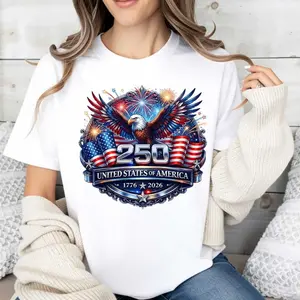 American Eagle Fireworks 250 United States Of America 1776 2026 Print T Shirt White Short Sleeve Casual Top For Independence Day Celebration