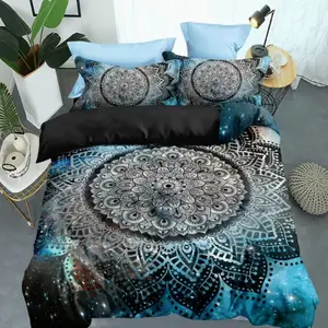 3-Piece Mandala Bedding Set Galaxy Ramadan Decoration Guest Room Sheet Set (1 Fitted Sheet + 2 Pillowcases), No Pillows Included