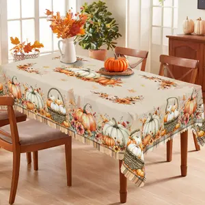 PLUMLIK Vintage Fall Tablecloth with Pumpkin Sunflower Scarecrow Harvest Decor Autumn Rectangular 60x86in Table Cover for Thanksgiving Day Indoor Outdoor Party Home Kitchen Farmhouse Festive Accessories