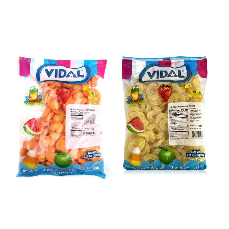 Vidal Gummi Candy 2.2 lb – Chewy Fruity Gummies: Spicy Mango & Pineapple Rings, Single or 2-Pack Combo