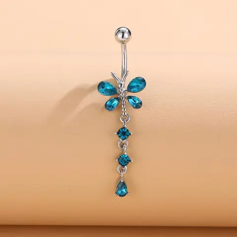 Fashion Dragonfly Design Belly Button Ring, Navel Ring, Rhinestone Decorated Belly Ring, Women Belly Piercing Body Jewelry, for Crop Top Decor
