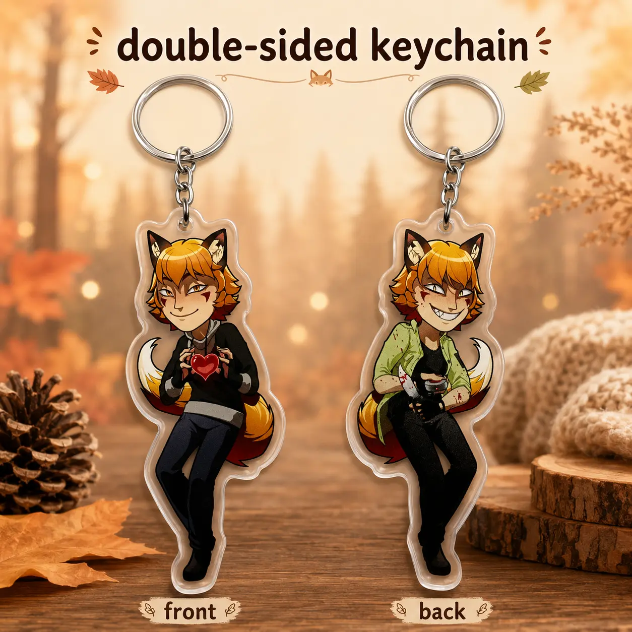 Boyfriend to Death Ren Hana Keychain – BTD Double-Sided Acrylic Keychain, Ren Hana Fox Character Charm, Horror Visual Novel Fan Gift