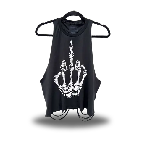 TheDriveClothing Women’s Black Graphic Cropped Middle Finger Print Sleeveless Tank Top - 1-Piece Lightweight Vintage Streetwear Cotton Fabric, Breathable Y2K Grunge Biker Fit Garment, Casual Gym Apparel