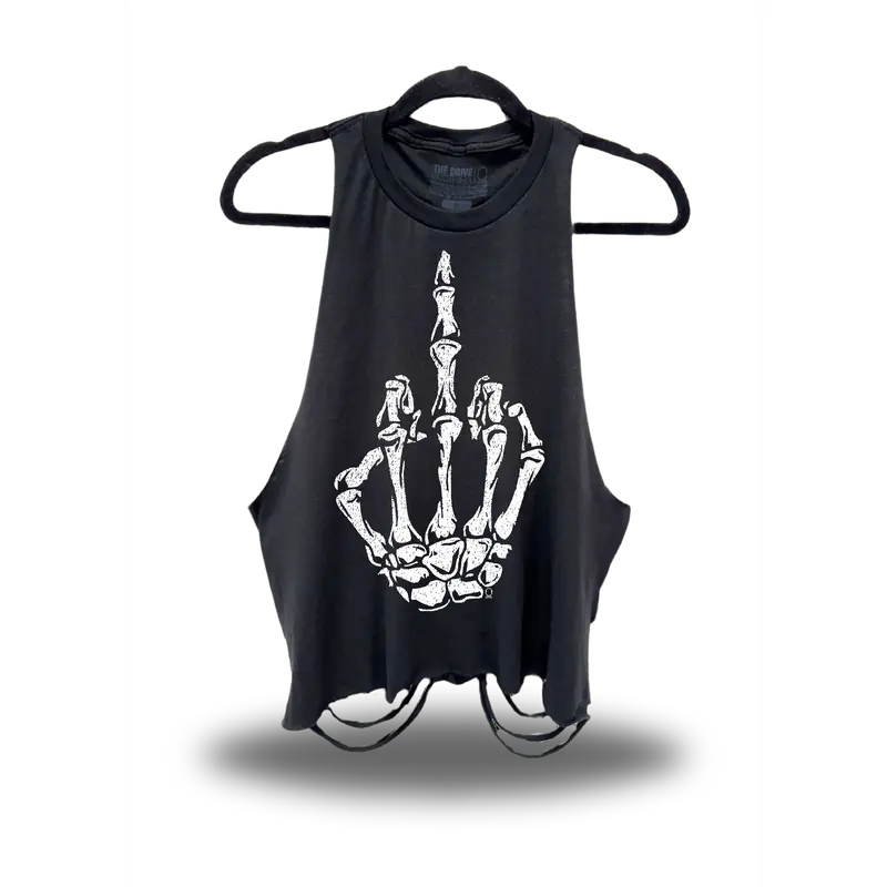 TheDriveClothing Women’s Black Graphic Cropped Middle Finger Print Sleeveless Tank Top - 1-Piece Lightweight Vintage Streetwear Cotton Fabric, Breathable Y2K Grunge Biker Fit Garment, Casual Gym Apparel