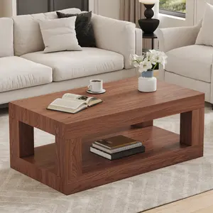 Modern 2-Tier Coffee Table for Living Room Furniture,Rectangular Center Table with Open Storage Shelf.The double layered coffee table is made of MDF material.Stable and Durable,Easy Assembly