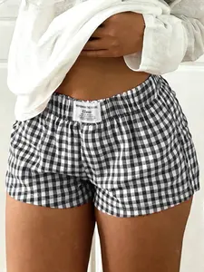 Women's Summer Plaid Shorts, Loose-Fitting Casual Home Wear, Breathable Comfort for Beach Vacations and Daily Outings