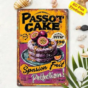 OACEEN Vintage Tin Sign 8x12 Inches, Retro Passion Fruit Pineapple Cake Metal Wall Decor for Kitchen Bar Cafe, Home Decor Alumin