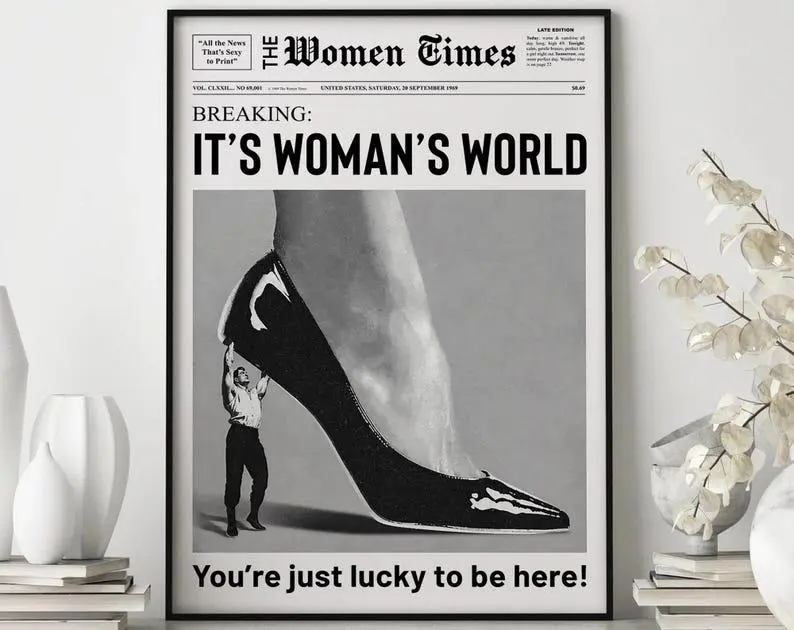 [UNFRAMED POSTER] Woman's World Print, Newspaper Print, Girl Dorm Room Art, Girls Having Fun Print, Hot Girls Print, Bar Cart Art, Fashion Print BW