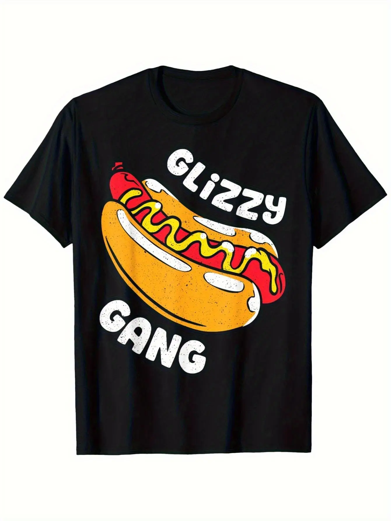 Glizzy Gang Men's Black T-Shirt - Funny Hot Dog Pu unisex soft cotton short sleeve t shirt, vintage graphic casual tee for men women teens, perfect birthday holiday gift for camping travel gym daily street  wear