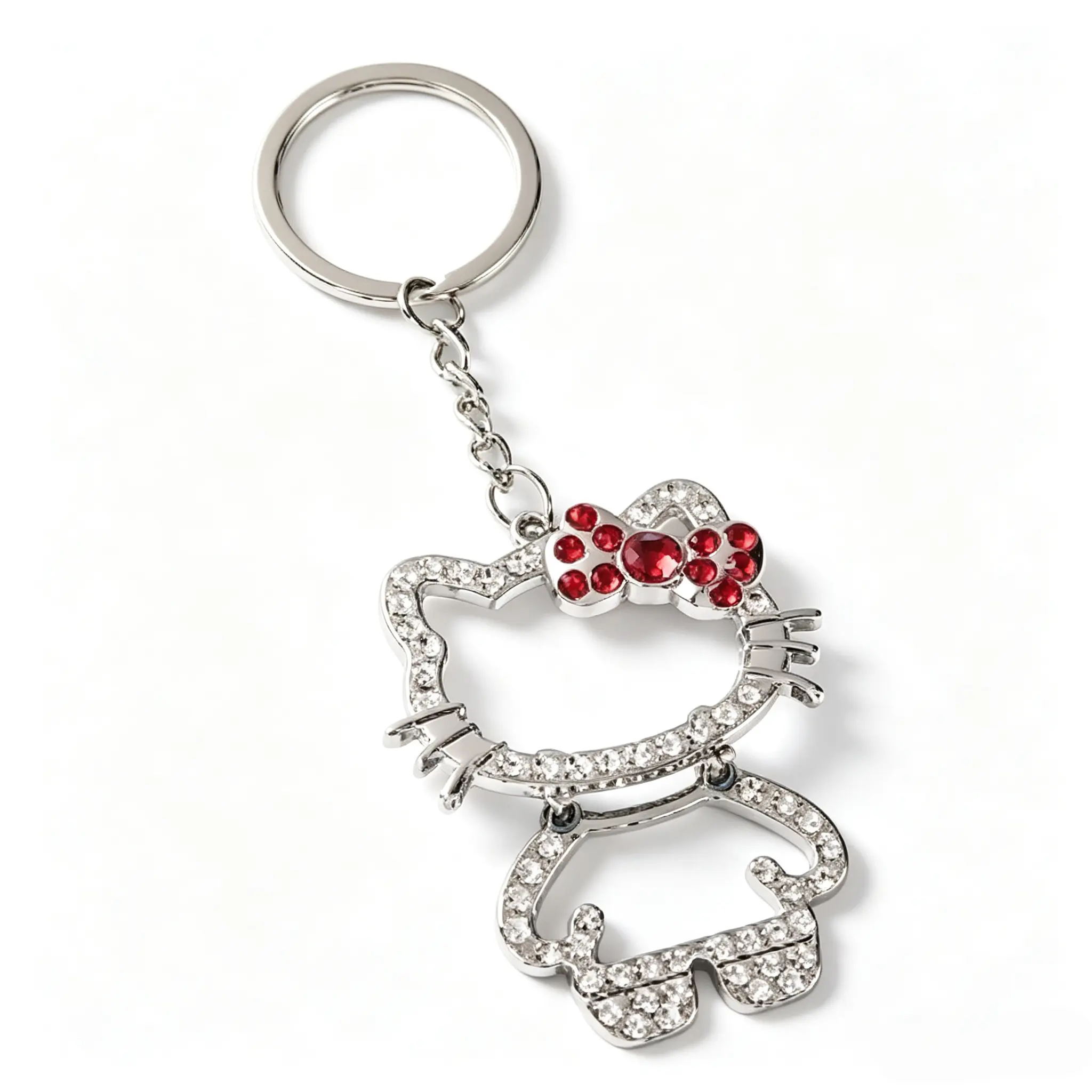 Hello Kitty Openwork Rhinestone Diamond Key Chain Sanrio Licensed Bling Sparkly Bag Charm for Girls & Women
