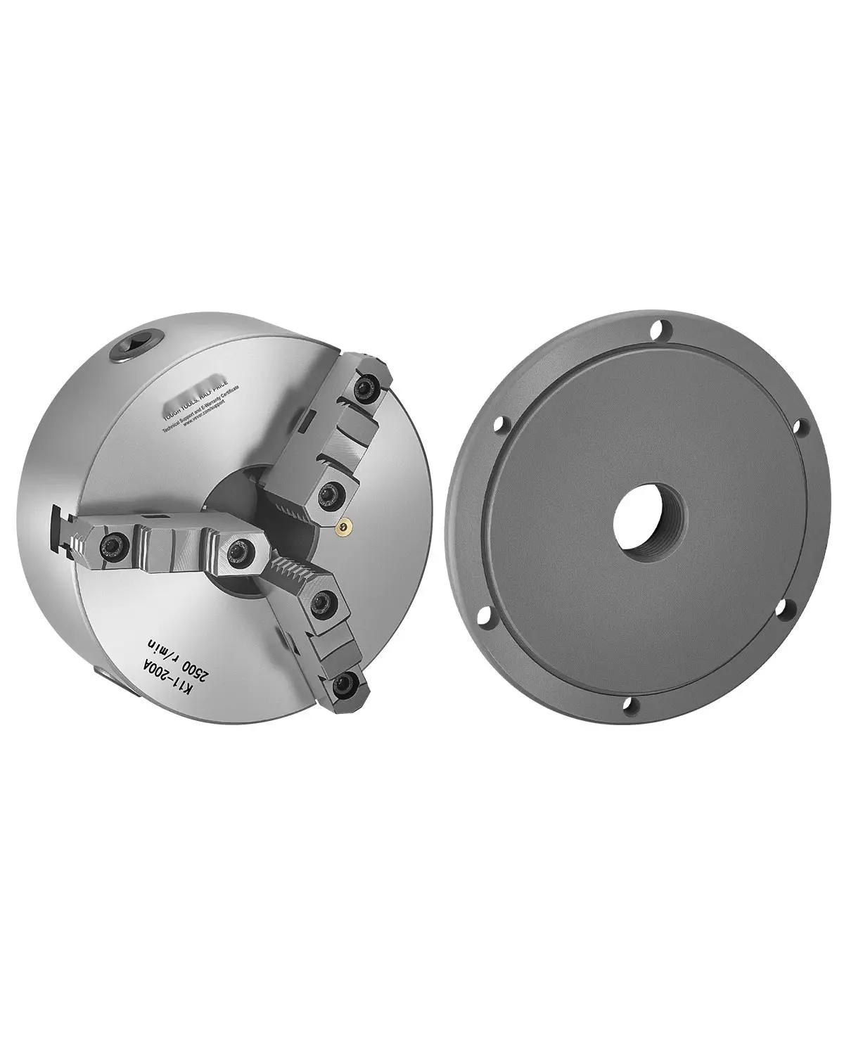8-Inch 3-Jaw Self-Centering Lathe Chuck With 2-1/4-8 Threaded Backing Plate, High-Precision Machine Shop Lathe Accessory For Secure Gripping Of Cylindrical Workpieces In Manual And CNC Turning