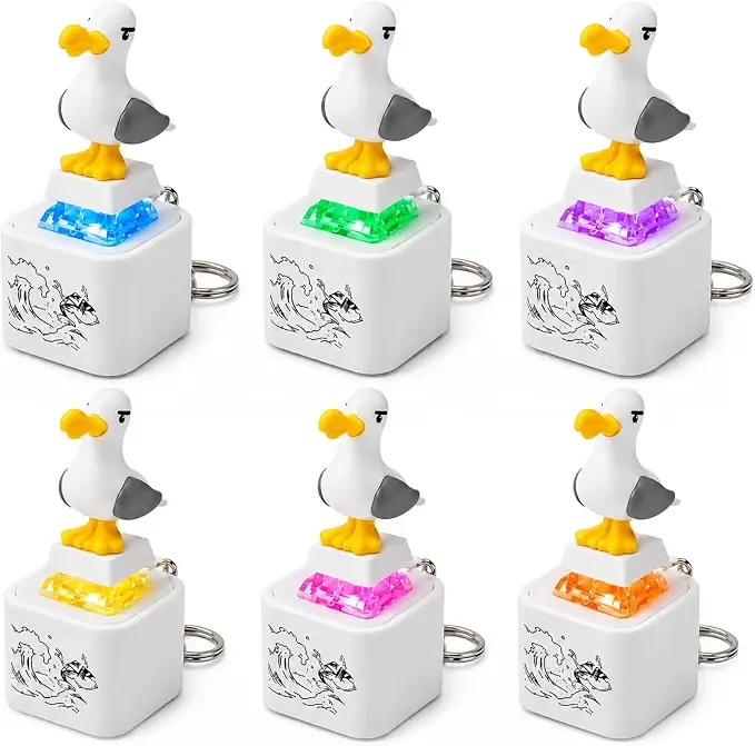6 Pack Seagull Mine Button Keychains, Rechargeable Sound & LED Clickers Type-C rechargeable sound button keychains with multicolor LED lights, coworker gifts and white elephant gifts