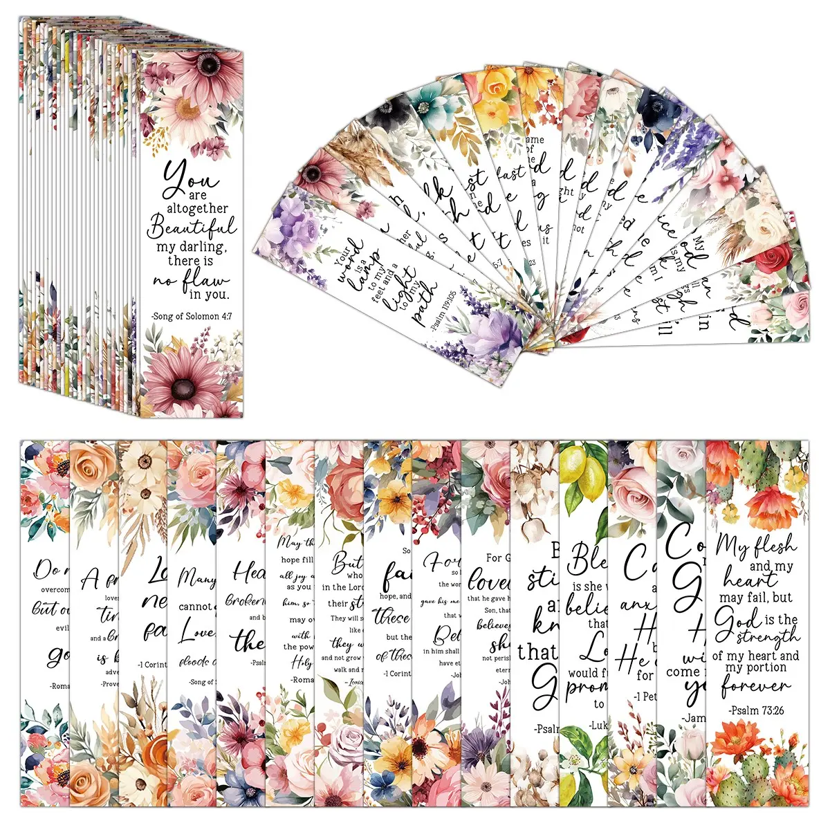 30pcs Exquisite Colored Floral Inspiring Scripture Bible Verses Bookmarks for Book Lovers Page Markers And Daily Spiritual Reminders, Gifts for Religious Activities And Church Gatherings, Book Accessories