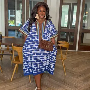 Adire Two Tone X Asoke Midi Casual Everyday Errands Dress for Women in Blue and White