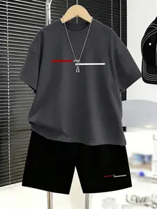 Boys 2 Piece Summer Outfit, King Graphic Short Sleeve T-Shirt and Shorts Set, Casual Streetwear Clothes