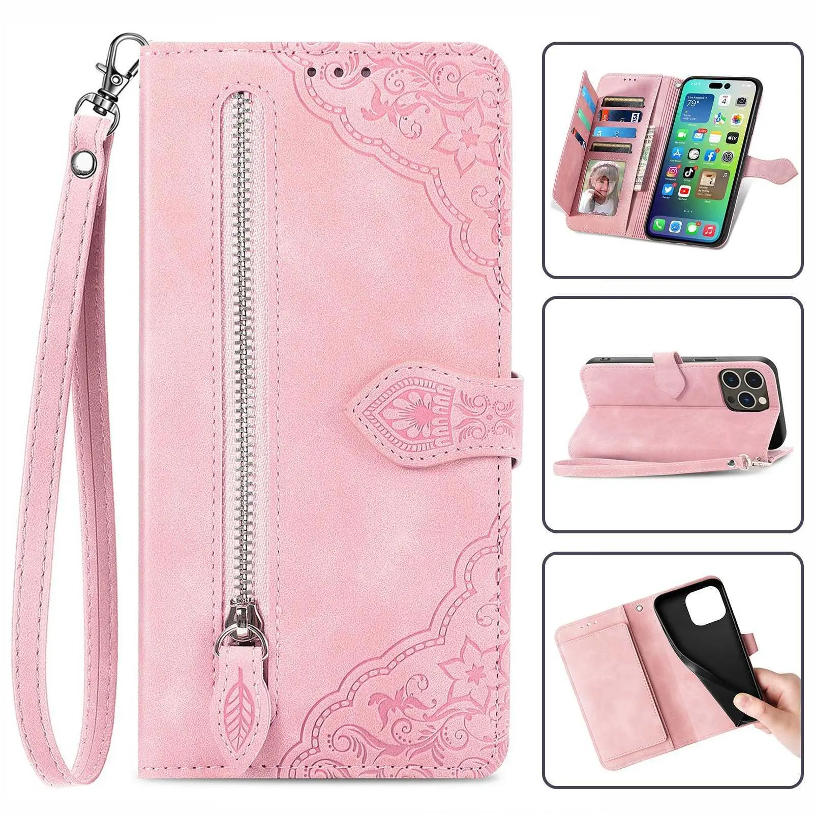 Compatible With iPhone 18 Flip Phone Case Compatible With iPhone 18 Vegan Leather Phone Case Compatible With iPhone 17 Zipper Wallet Case Compatible With Samsung Galaxy S26 Plus HNAI67
