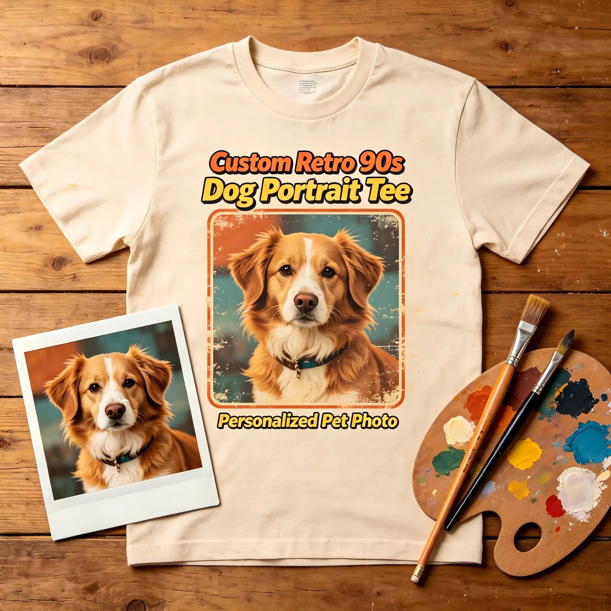 Custom Retro 90s Dog Portrait Tee | Personalized Pet Photo T-Shirt