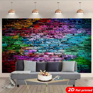 Colorful Brick Tapestry Wall Hanging - Rainbow Graffiti Watercolor 2D Fade-Resistant Polyester Print, Room Decor, Aesthetic Home Accent, Party Backdrop Photo Booth Prop, Ideal Gift