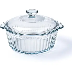 2.4L/2.5Qt Round Glass Casserole Dish with Lid, Clear Baking Dish with Handles for Baking, Cooking & Serving, High Borosilicate  Glass cookware, Oven, Microwave, Freezer & Dishwasher Safe