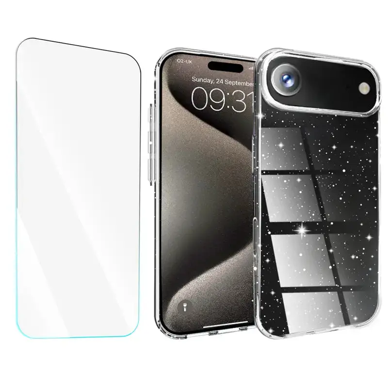 Entronix Bundle Compatible with iPhone 17 Air - [Hard Back] Glitter Clear Case & 1 Clear Screen Protector