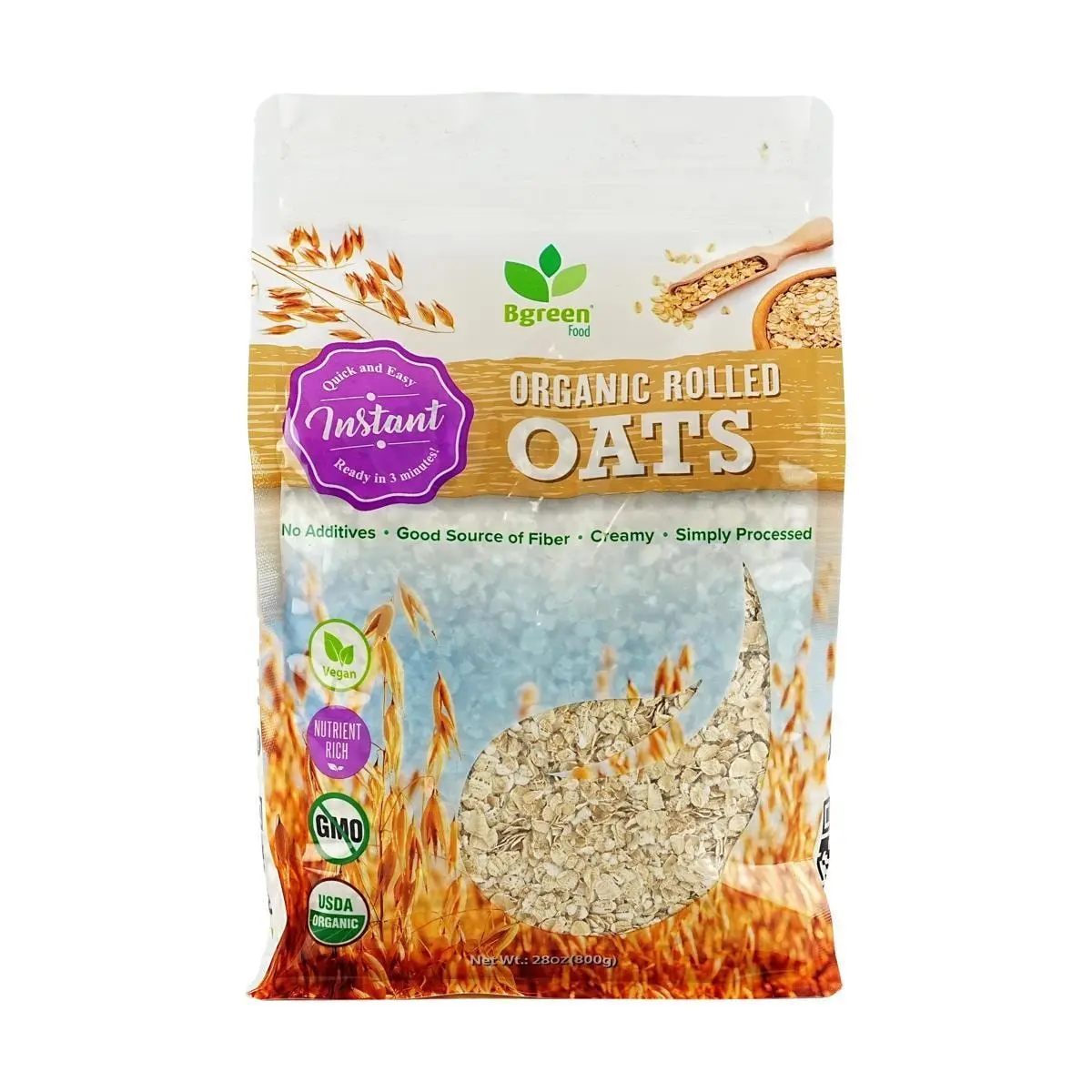 BIG GREEN Organic Instant Oatmeal 800g - USDA Certified, Healthy Breakfast Cereal