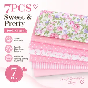 7 Pcs 20”x20” Cotton Fabric Squares – DIY Quilting Patchwork Fat Quarter Bundles, Soft Cotton for Sewing, Cushions, Pillows, Crafts – Precut & Ready to Use