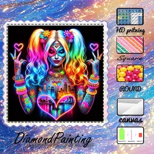 5D-DIY, velvet canvas, diamond art, diamond painting kits, Wall art painting, rainbow hair, night city, neon heart, AB diamonds, crystal diamonds, home decor, handcrafted diamond art painting kits, special craft diamond art kits