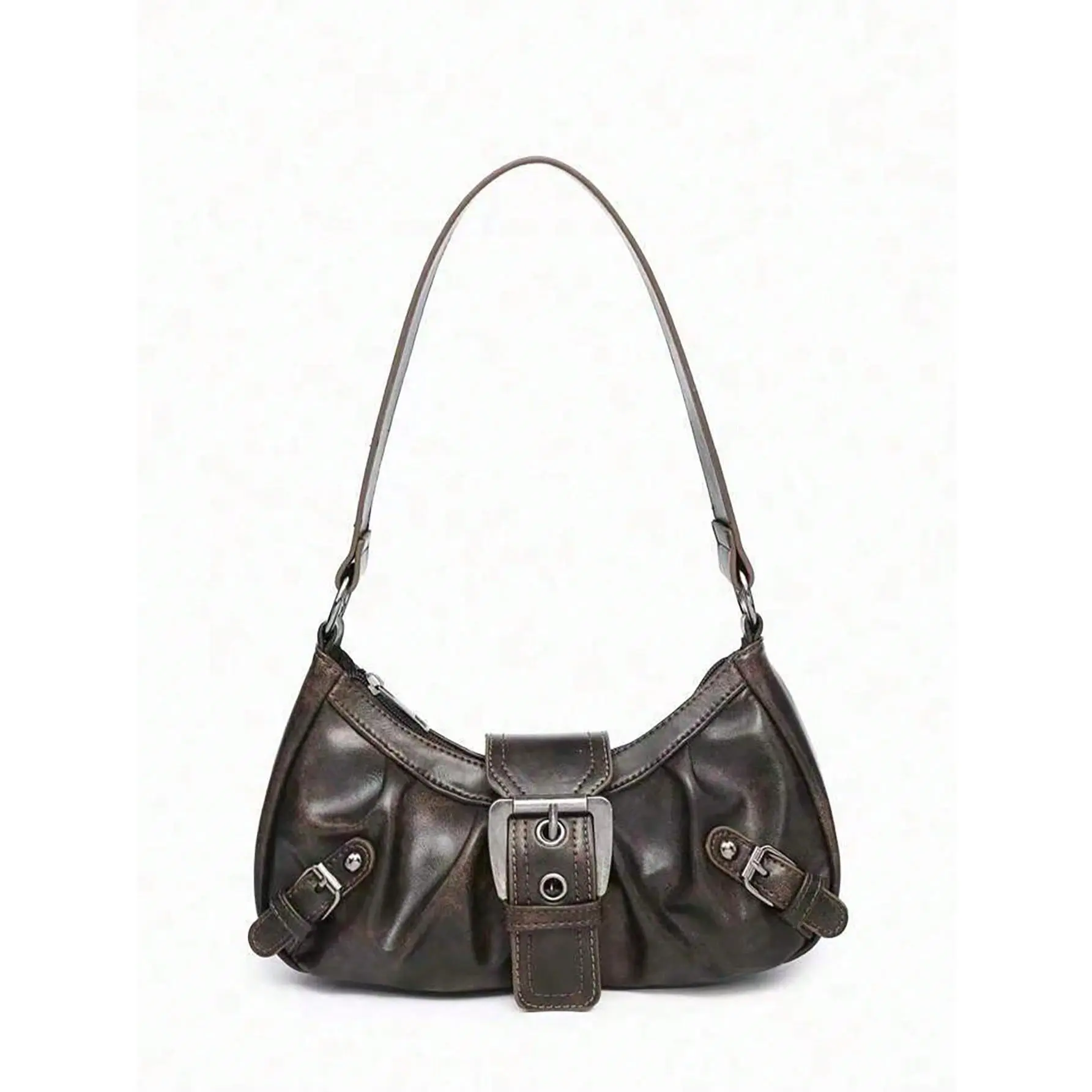 DealsForYouDays 1pc Women's Vintage/Retro Y2K Leather Ruched Asymmetric Shoulder Bag, Suitable for Going Out, Party, Cocktail