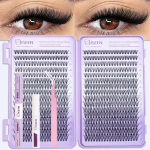 Mixed-Length DIY Cluster Eyelash Extension Kit, Curled Long-Lasting Waterproof Lashes, Includes Bond & Seal, Tweezers & Headband, Synthetic Realistic Cosmetic Eyelash Extensions