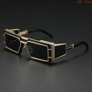 Futuristic Geometric Square Sunglasses for Women, Viral Glam Luxe Fashion Sports Eyewear, Black Gold Metal Frame, UV400 Protection Lens, Stylish Cut-Out Ornate Detailed Design, Unique Mirrored Oversized Shades, Street Party Casual Accessory summerwins