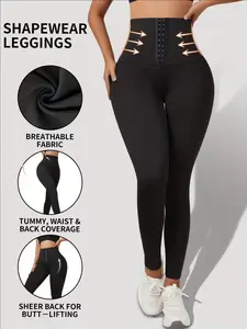 Women's fitness pants with a corset, buttons to flatten the stomach, and a peach-shaped hip lift, high-waisted shaping leggings for yoga, suitable for wearing as pants