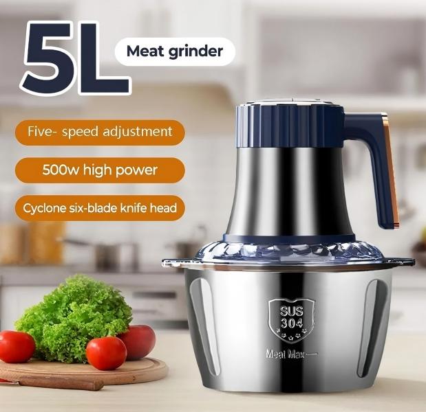 5L Electric Food Processor | 6-Blade Multi-Function Kitchen Chopper for Meat, Vegetables & Baby Food | BPA-Free Stainless Steel