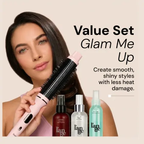 L'ANGE HAIR Glam Me Up Blush Styling Kit - Ceramic Coated GlamWave Thermal Ionic Brush, Adjustable Rival Heat Shield, Lightweight Marula Oil Hydration Spray, 4oz Salt + Sea Texturizing Spray for Flawless, Frizz-Free Straightening My Hair