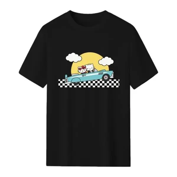 Sanrio Hello Kitty Car T Shirt Cotton Lightweight Breathable Road Trip Graphic Tee Casual Wear