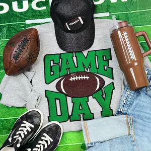 Green Chenille Game Day with Sequin Football Patch
