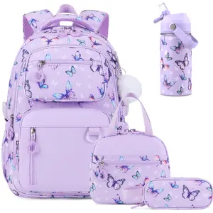 Similove Cute School Backpack 4PCS - Back to School Shopping Item, Teen Girl Gifts, Kids Girl Stuff with 14oz Stainless Steel Insulated Water Bottle, Lunch Bag & Pencil Case for Elementary-Middle Students