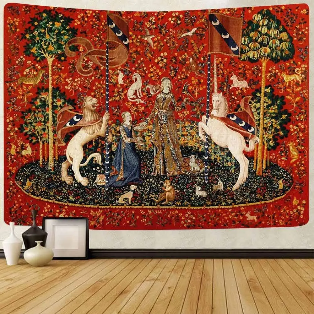 Medieval Lady & Unicorn Tapestry for Bedroom, Living Room, Apartment & Dorm Decor