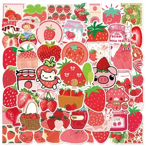 50pcs Cartoon Strawberry Fruit Graffiti Series Stickers, Sticker Decals, Suitable for Faith Based Designs Such As Scrapbooks, Diaries, Laptops, Water Bottles, Cars, Etc., with Positive Messages As Gifts
