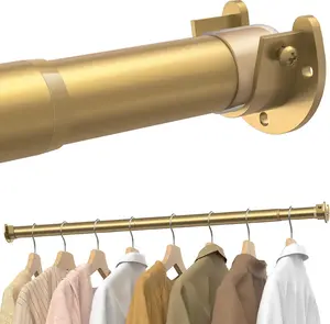 Closet Rods for Hanging Clothes, 17 to 54 Inches Stepless Adjustable Metal Heavy Duty Clothes Hanging Rod, 1.3 Inches for Closet Wardrobes Laundry RV, Golden