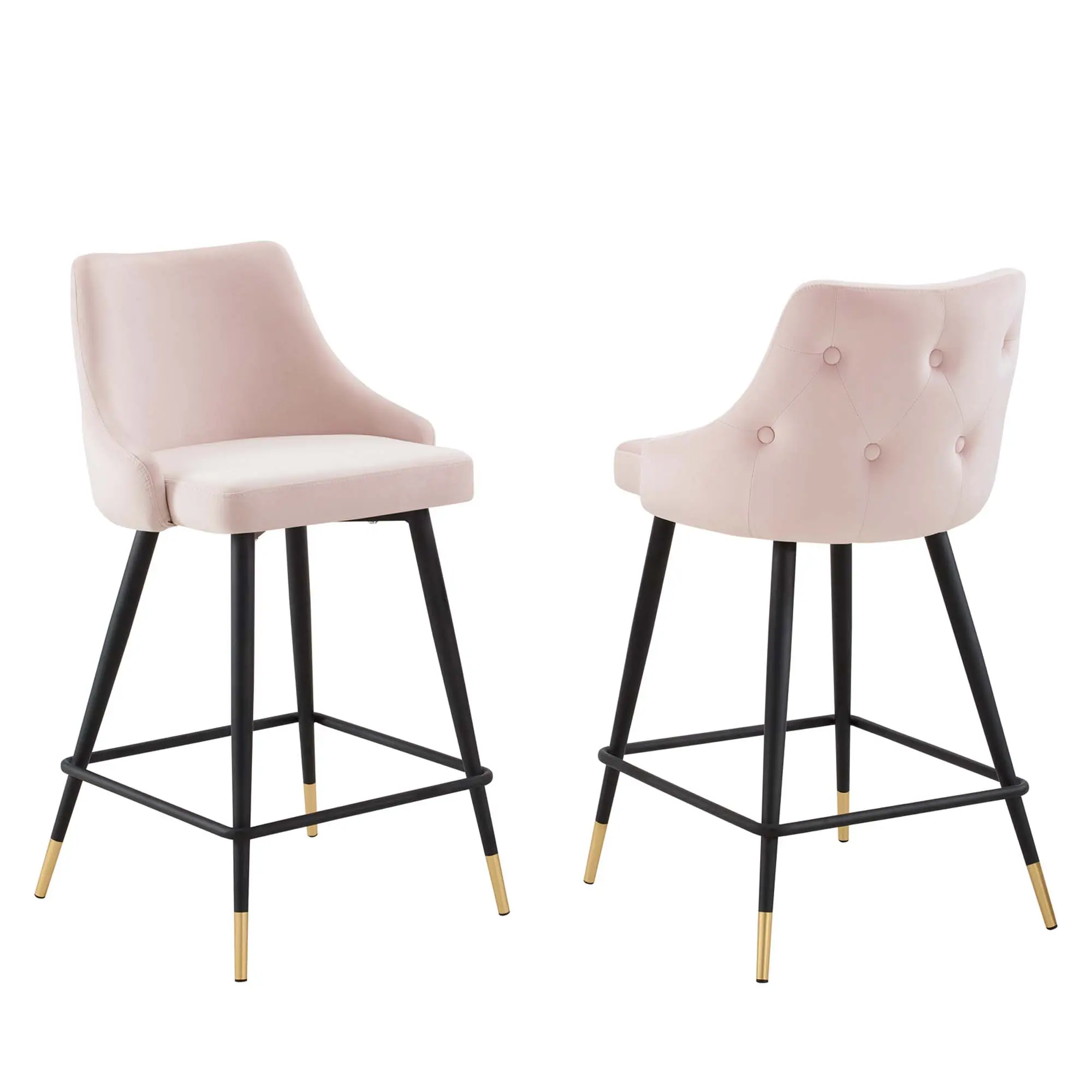 Modway Adorn Performance Velvet Counter Stool Set of 2 in Pink, Home Bar, Counter Height Home Bar Furniture