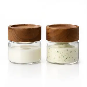 2-Piece Set 4oz Leak-Proof Mason Jars with Sealed Wood Lids, Small Airtight Food Storage Glass Containers for Overnight Oats Spices Snacks Kitchen Organization