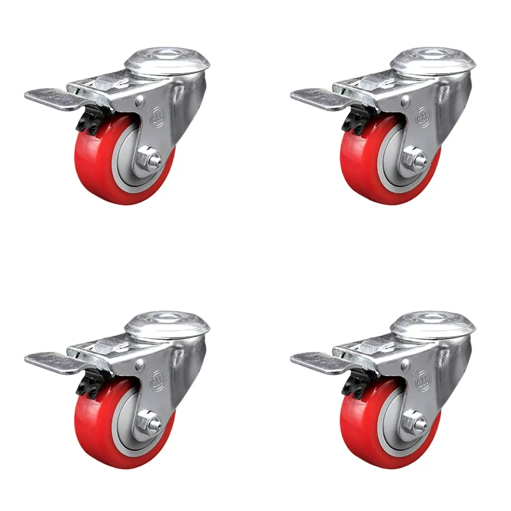 Service Caster SCC-SSBHTTL20S314-PPUB-RED-4 Stainless Steel Polyurethane Swivel Bolt Hole Caster with Metal Bearings, 3 x 1.25 in. Red Wheels, Set of 4