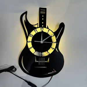 Guitar Shaped Vinyl Record Wall Clock, Electric Guitar Decor, Vintage Guitar Wall Clock, Silent Clock, Creative Decorative Clock, Music Theme Decoration